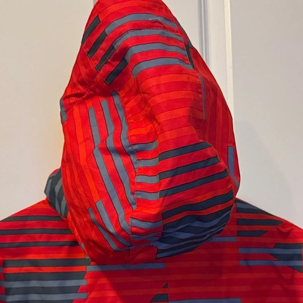 Columbia Red and Gray Striped Kids Waterproof Jacket